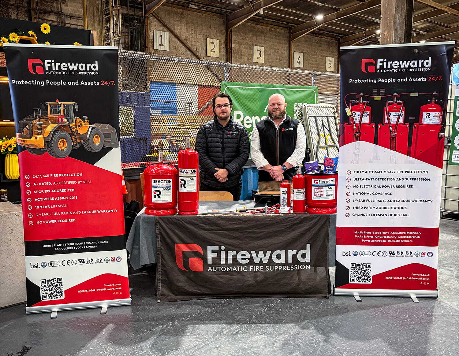 Fireward exhibition stand promoting fire suppression systems