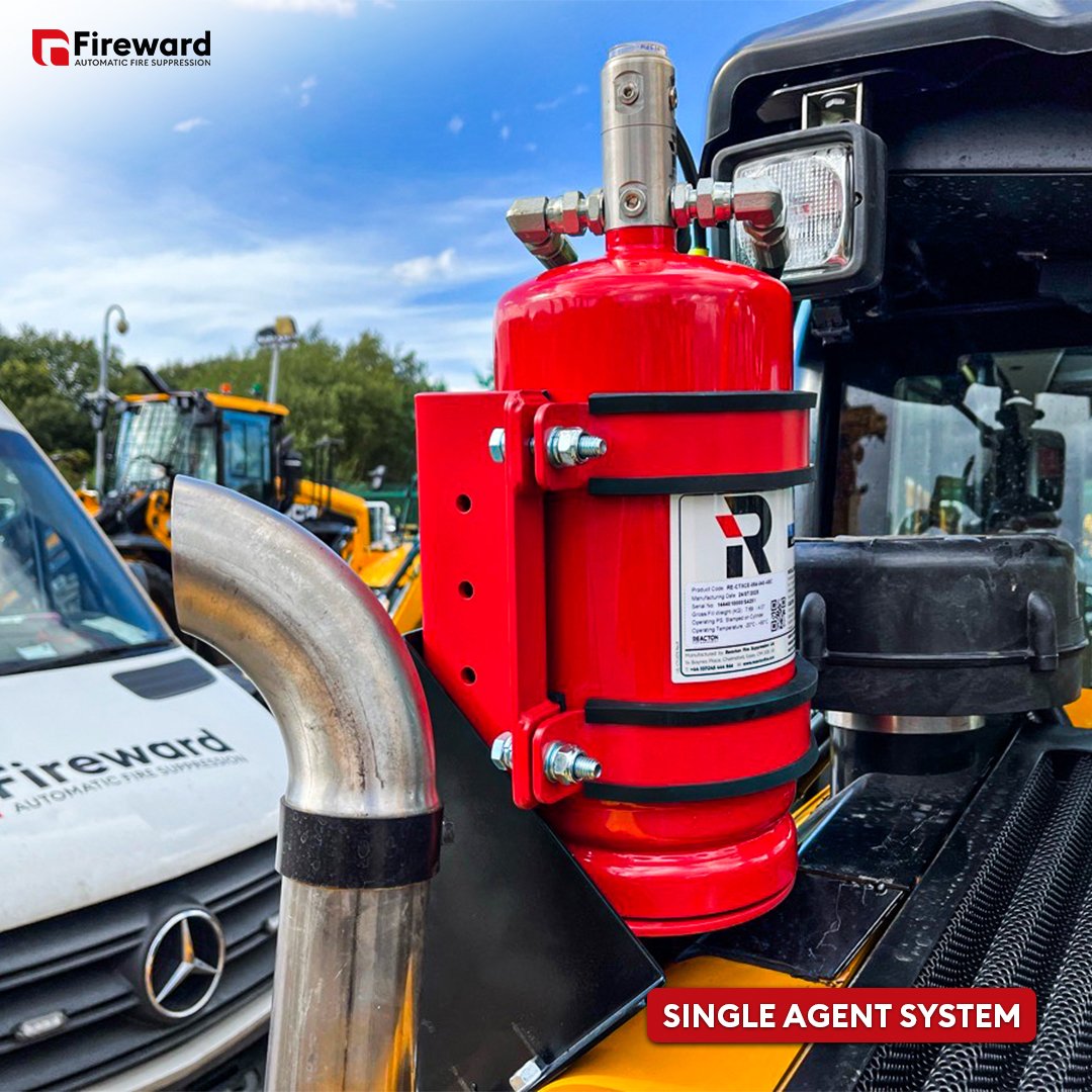Dry powder fire suppression system fitted to a forklift