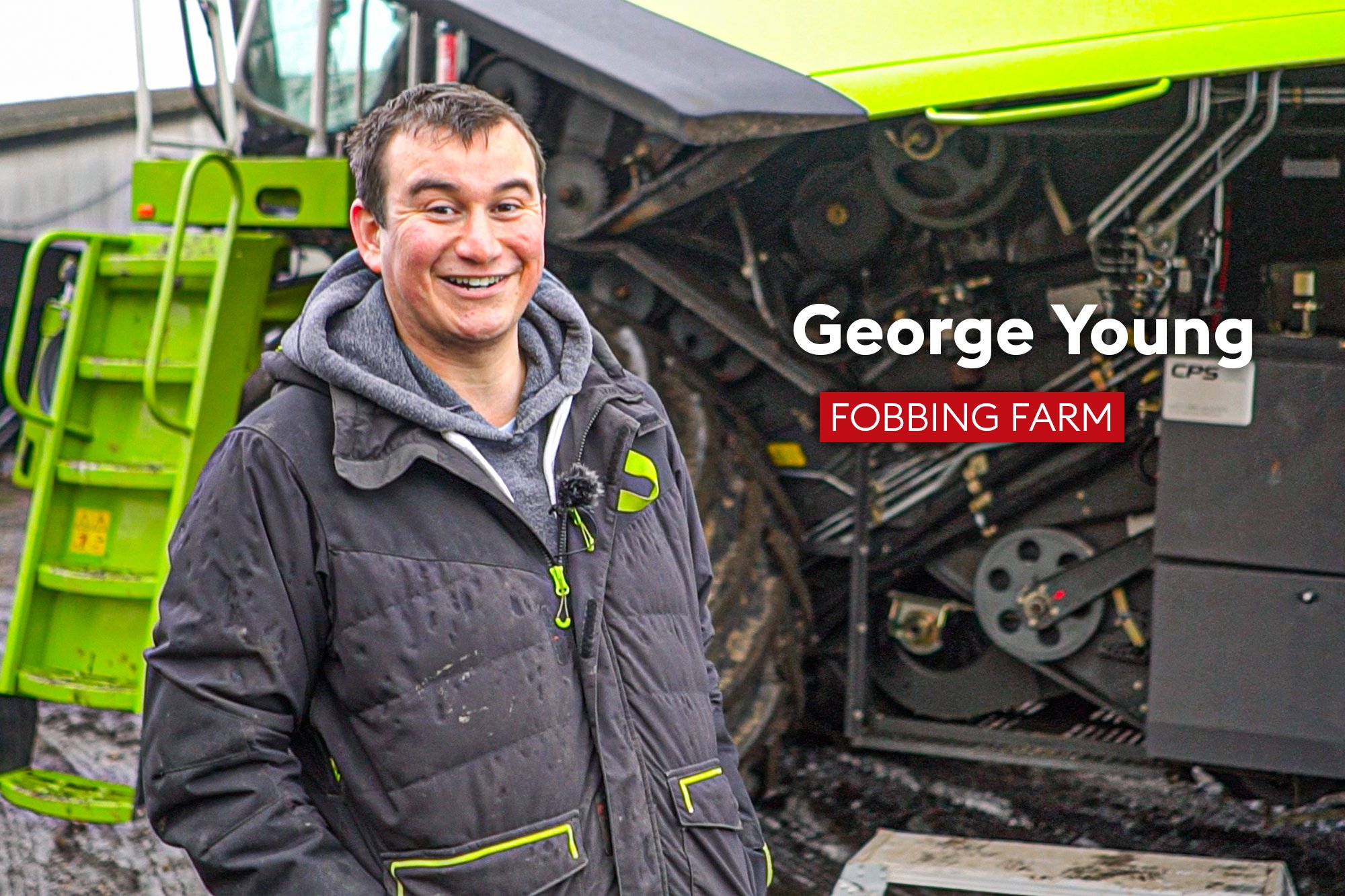 Farming George next to a Claas Lexion 660 combine harvester
