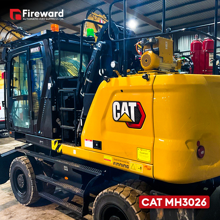 Fireward's vehicle fire suppression system fitted to a CAT MH3026 material handler