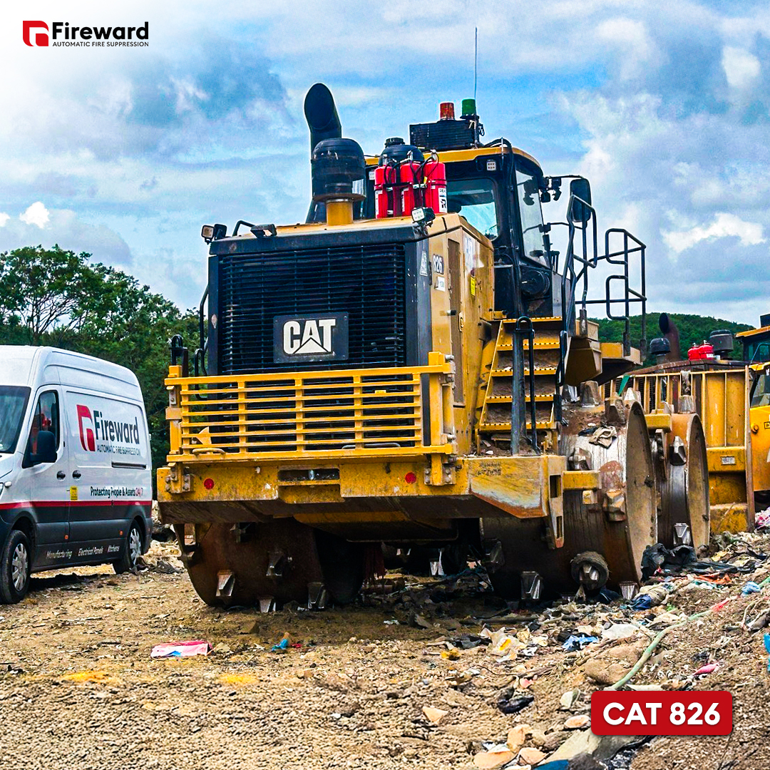 CAT 826 landfill compactor with fire suppression