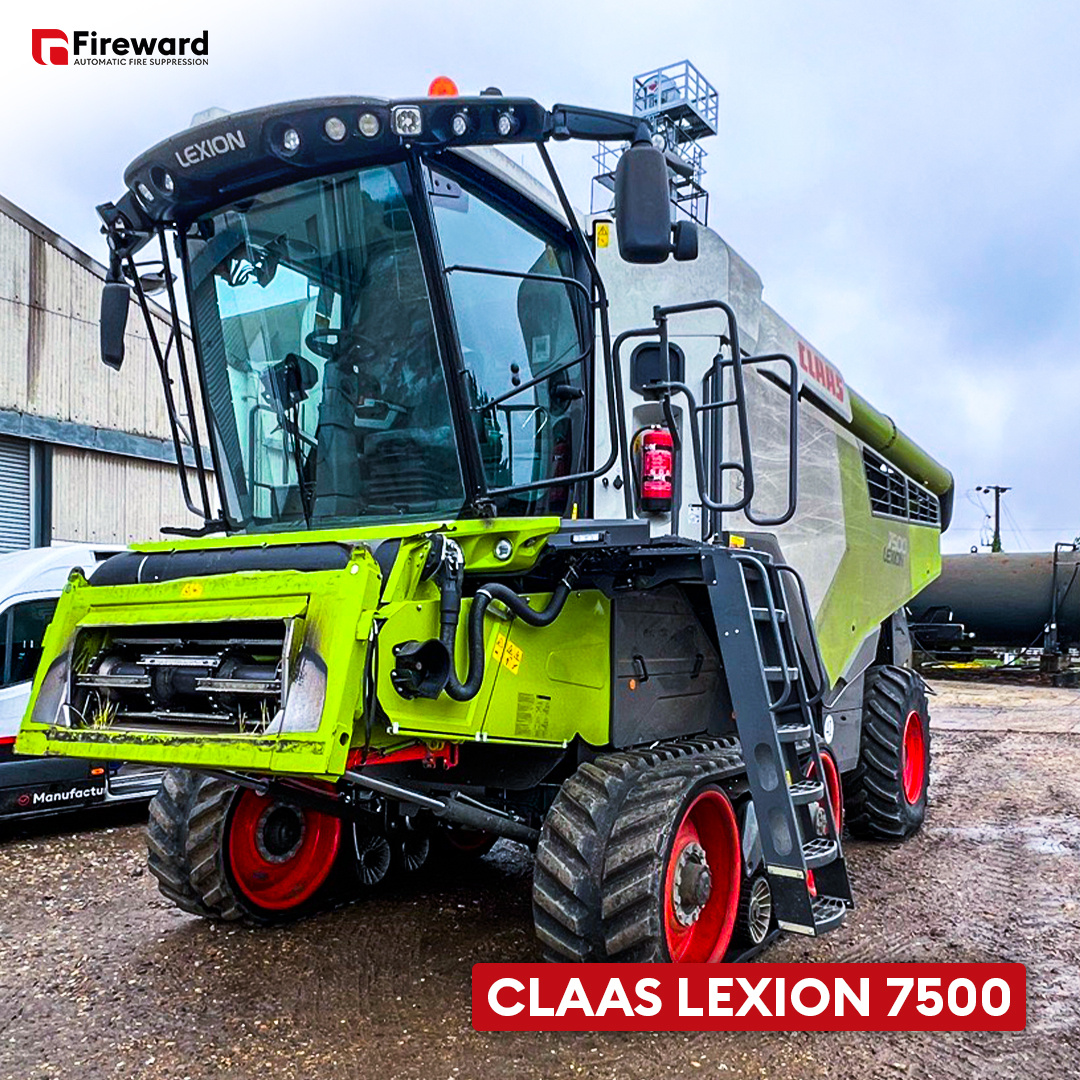 Claas Lexion 7500 combine harvester fitted with Fireward automatic fire suppression system