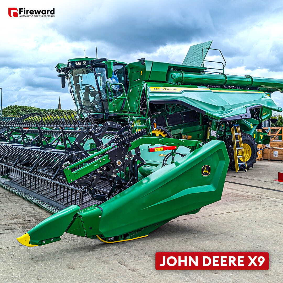 John Deere X9 combine harvester with fire suppression system