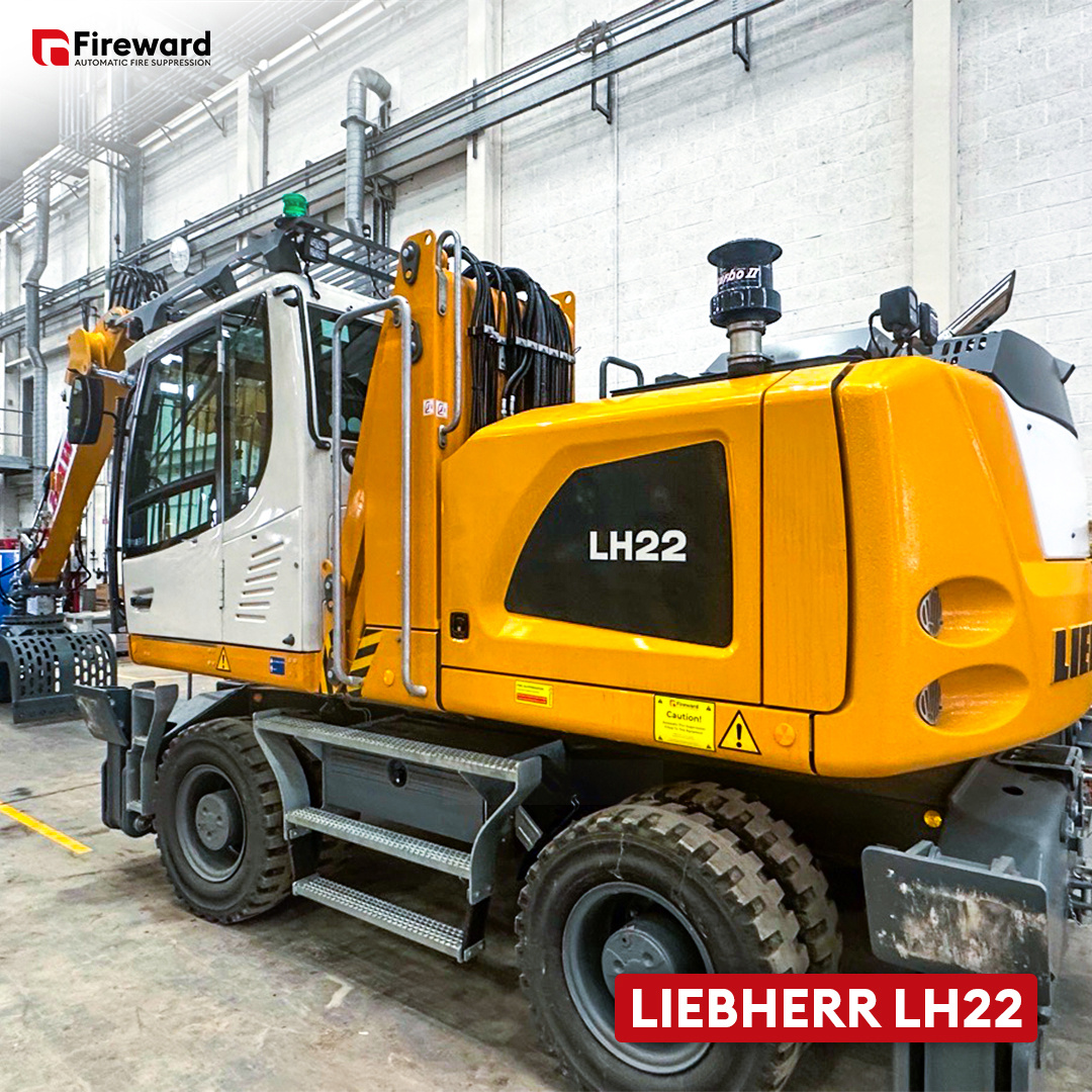 Liebherr LH22 material handler fitted with Fireward's automatic fire suppression system