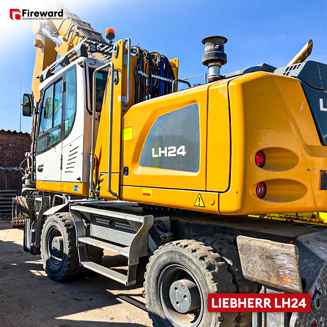 automatic fire suppression system on a Liebherr LH24 material handler