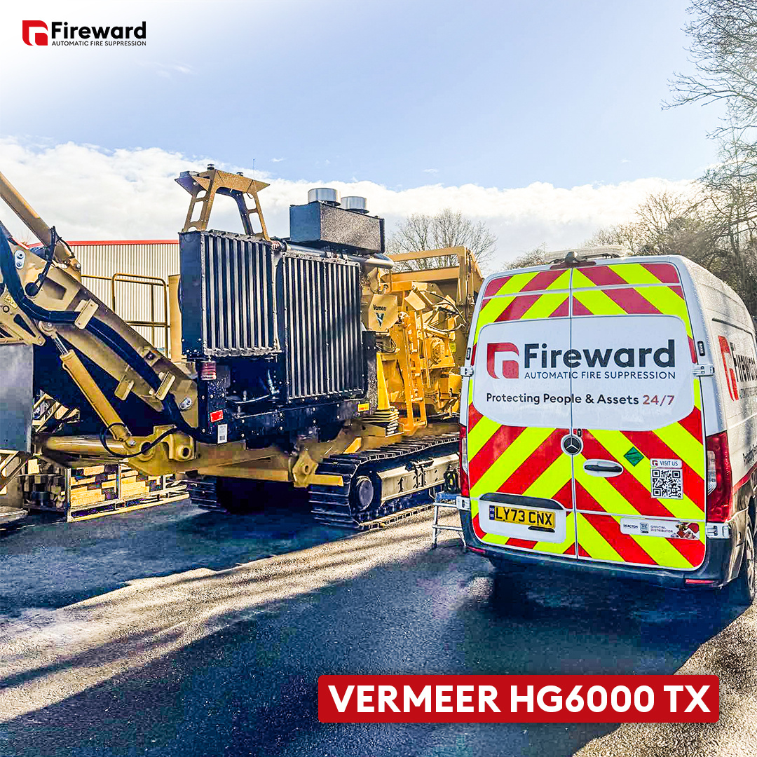 Vermeer HG6000 TX horizontal grinder fitted with Fireward's automatic fire suppression system