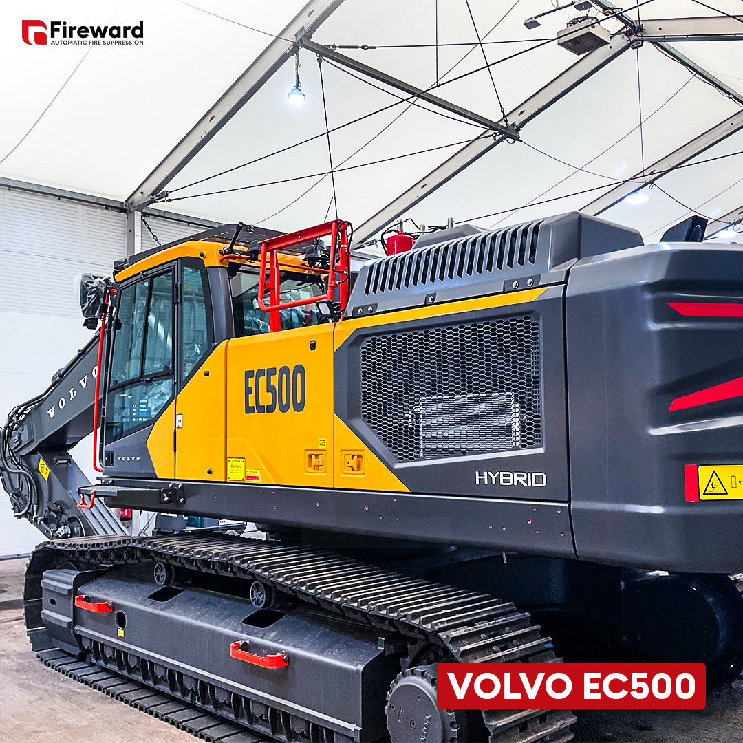 Volvo EC500 excavator fitted with a Fireward automatic fire suppression system