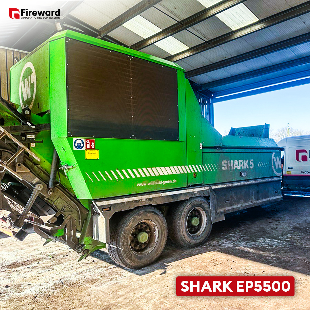 Willibald Shark EP5500 mobile shredder fitted with a Fireward fire suppression system