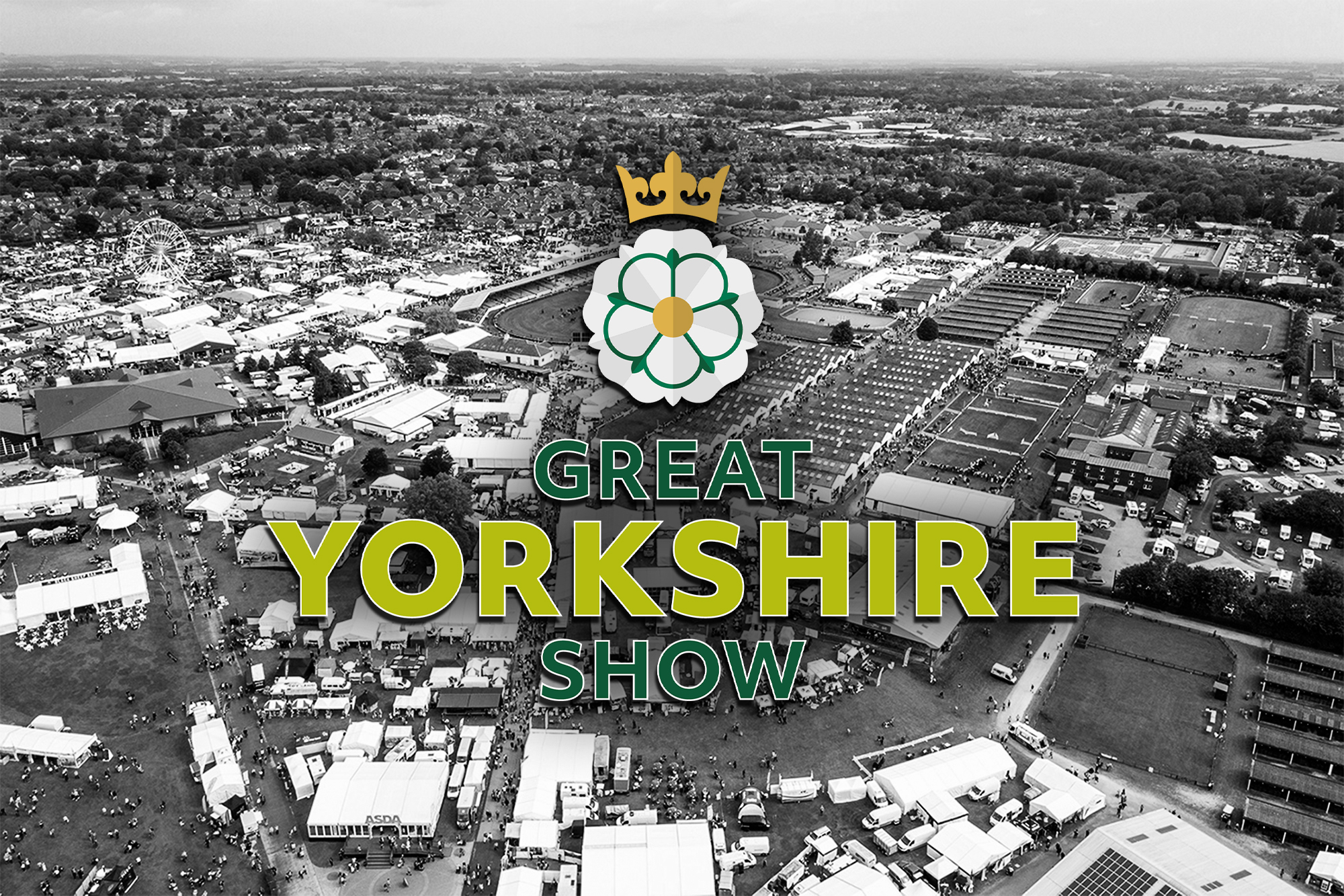 Aerial view of the Great Yorkshire Show showground with the GYS logo